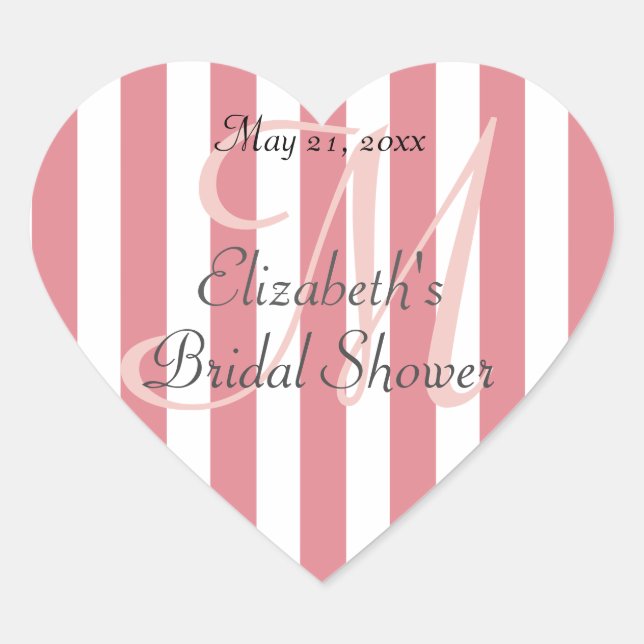 Pink Striped Personalized Heart Shaped Label (Front)