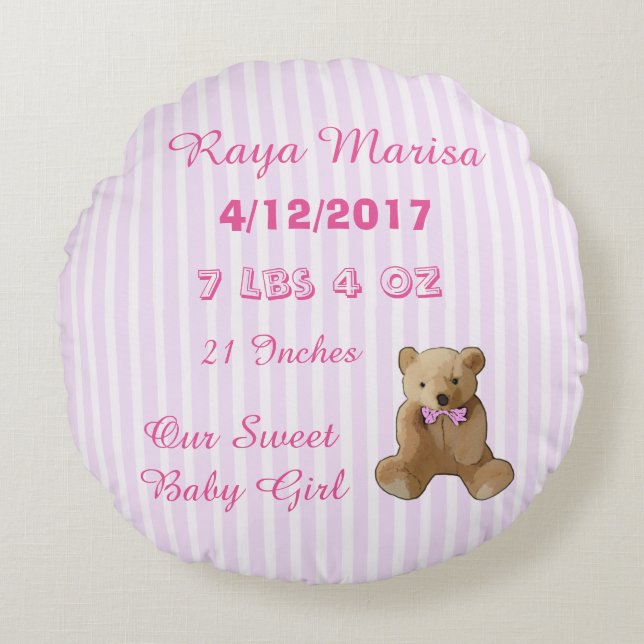 Pink Striped personnalisé Baby Girl Coussin (Devant)
