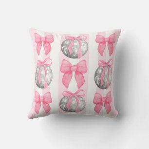 Pink Striped Preppy Coquette Girly Throw Pillow