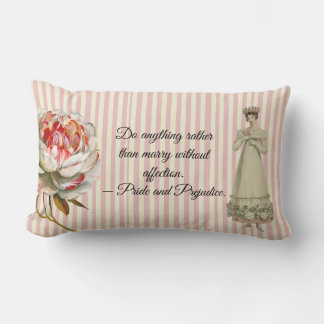 Pink Striped Pride and Prejudice quote   Lumbar Pillow