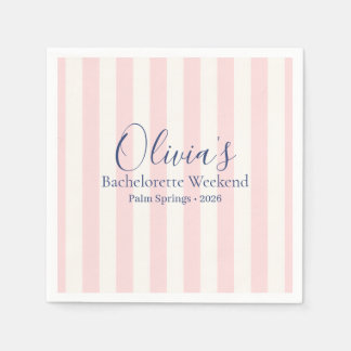 Pink Striped Retro Bachelorette Weekend Paper Napkin
