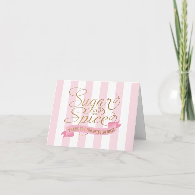 Pink Striped Sugar and Spice Thank You Cards (Front)