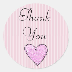Pink Striped "Thank You" Stickers
