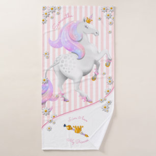 Pink Striped Unicorn Princess Bath Towel Set