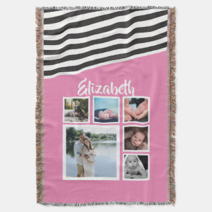 Pink Striped Unique Personalized Throw Blanket