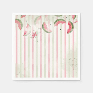 Pink Striped Watermelon First Birthday Party Invit Napkin