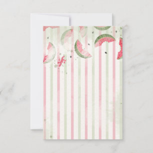 Pink Striped Watermelon First Birthday Party Invit Thank You Card