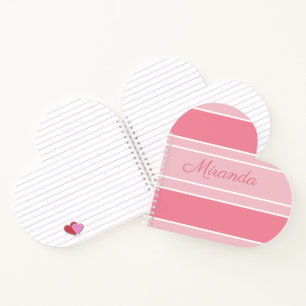 Pink Striped Your Name Modern Heart Shaped Notebook