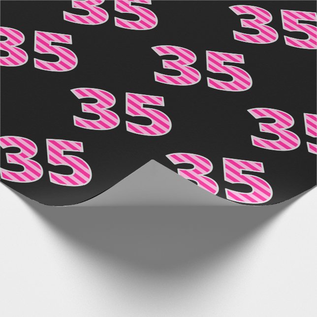 Pink Stripes 35 Event # (Birthday, Anniversary) Wrapping Paper (Corner)