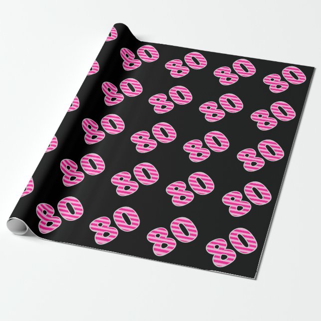 Pink Stripes 80 Event # (Birthday, Anniversary) Wrapping Paper (Unrolled)