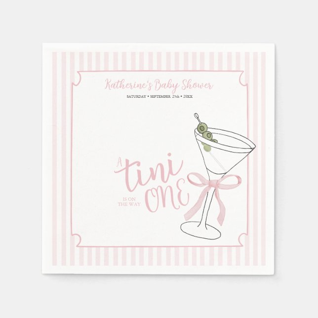 Pink Stripes A Tini One is On They Way Cocktail  Napkin (Front)