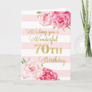 Pink Stripes and Flowers Happy 70th Birthday Card