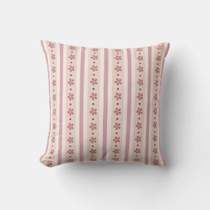 Pink Stripes And Flowers Throw Pillow
