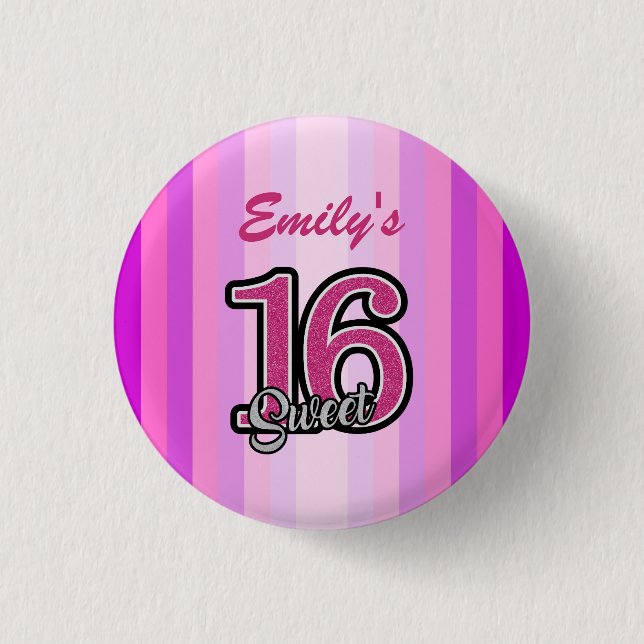 Pink Stripes And Glitter 1 Inch Round Button (Front)