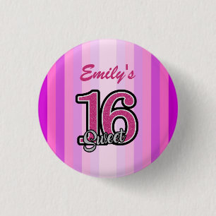 Pink Stripes And Glitter 1 Inch Round Button