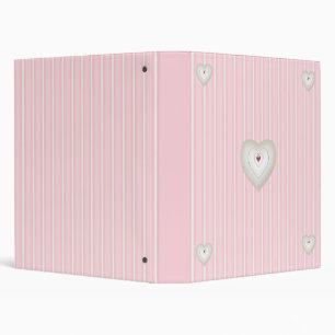 Pink Stripes and Hearts 1 inch Binder