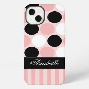 Pink Stripes and Large Dots iPhone 13 Case
