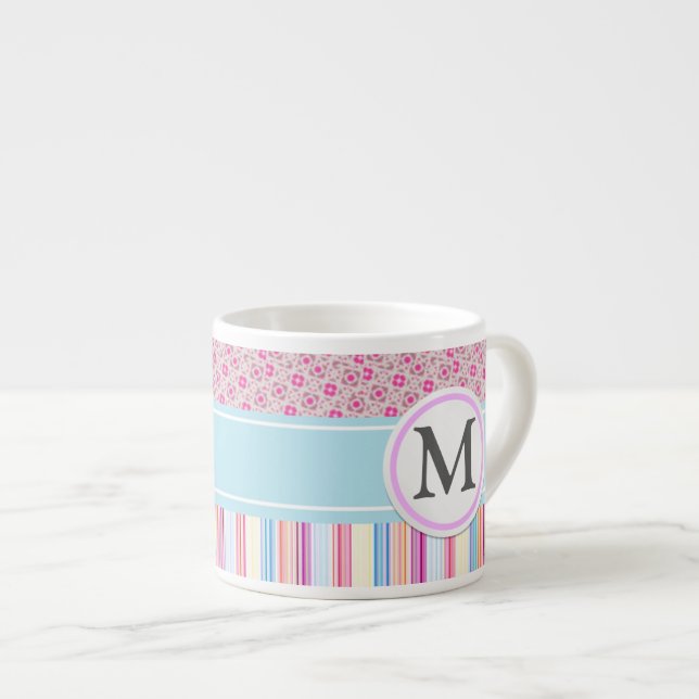 Pink stripes and pattern espresso cup (Front Right)