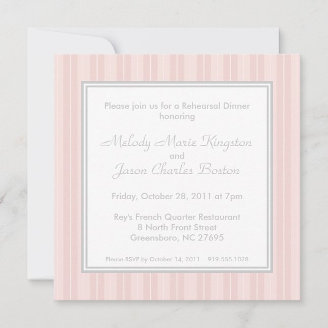 Pink Stripes and Simplicity Square Invitations (Front)