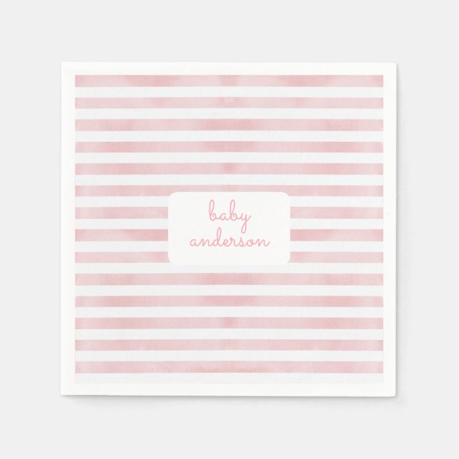 Pink Stripes Baby Shower Napkin (Front)