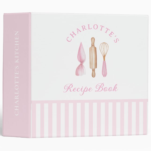 Pink Stripes Baking Recipes Binder (Front/Spine)