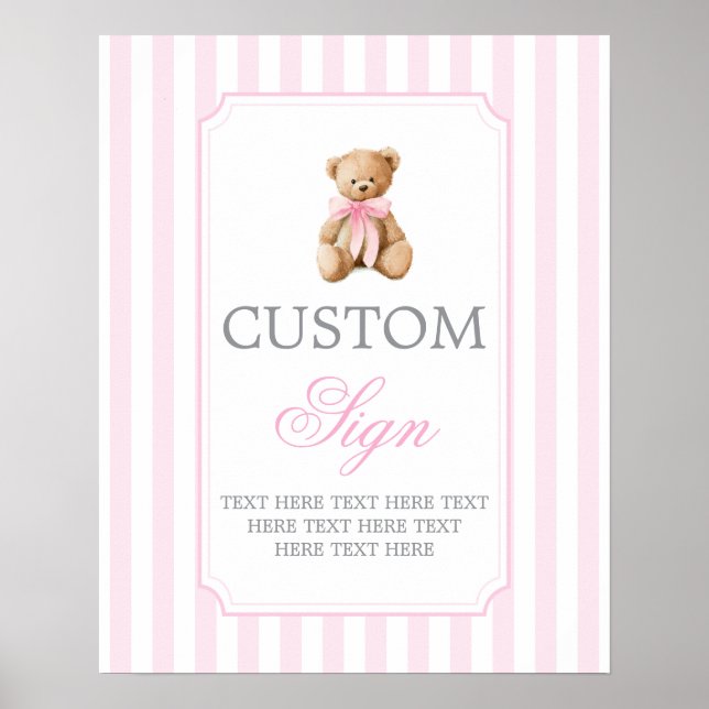 Pink Stripes Bear Customized sign (Front)