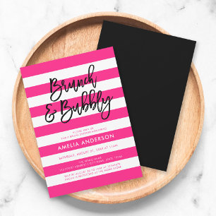 Pink Stripes Black Brunch & Bubbly Bridal Shower Invitation