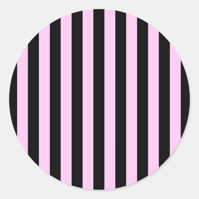 Pink Stripes, Black Stripes, Striped Pattern Classic Round Sticker (Front)
