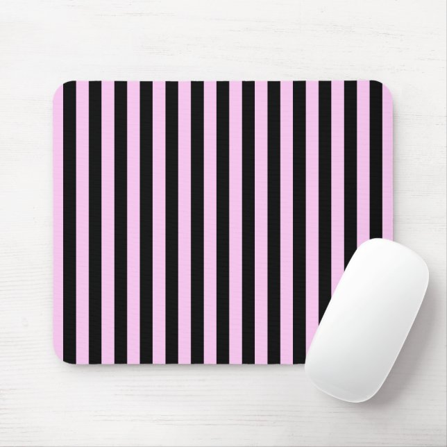 Pink Stripes, Black Stripes, Striped Pattern Mouse Pad (With Mouse)