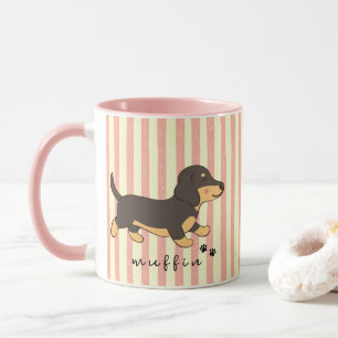Pink Stripes Black Tan Dachshund Name  Mug
