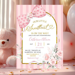Pink Stripes Bow Coquette Sweetheart Baby Shower Invitation