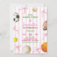 Pink Stripes Bow Girl Sports Game Time Birthday