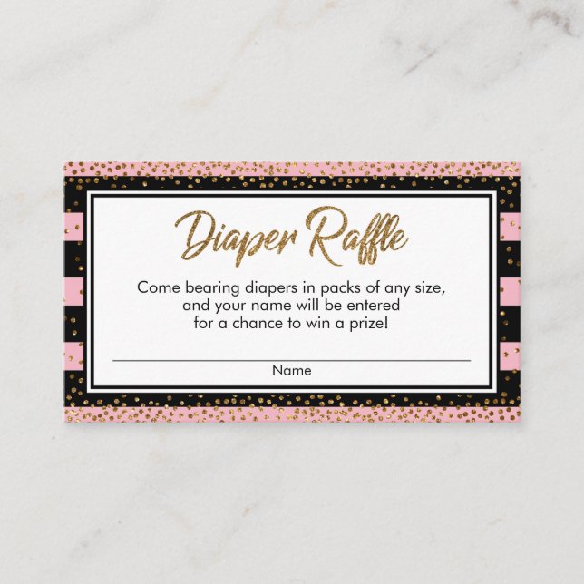 Pink Stripes & Confetti Diaper Raffle Ticket Cards (Front)