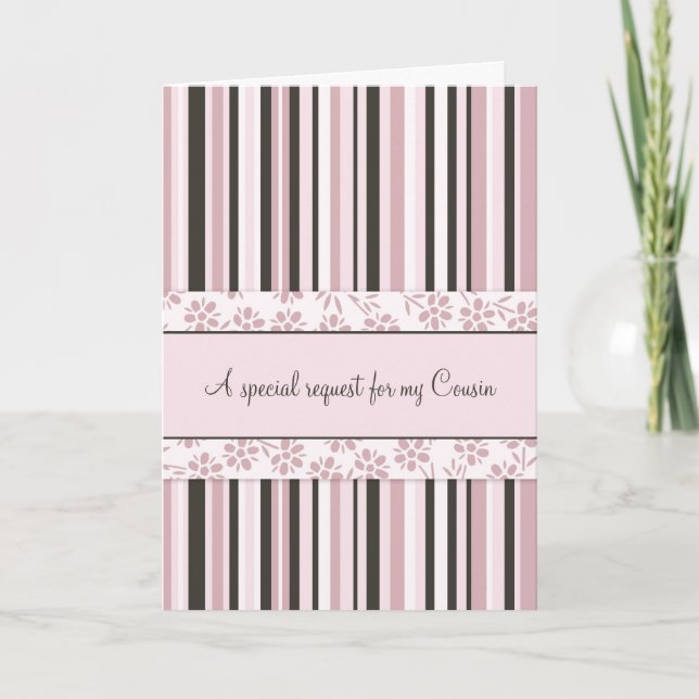 Pink Stripes Cousin Bridesmaid Invitation Card (Front)