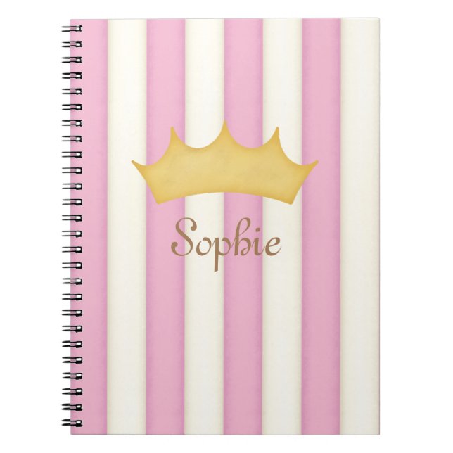 Pink Stripes Crowé Monogramme Princesse Journal (Devant)