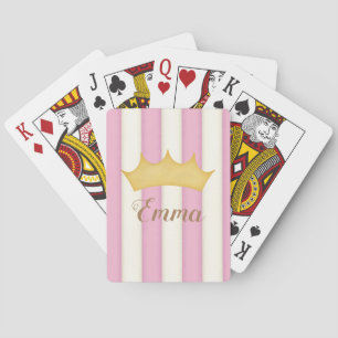 Pink Stripes Crowned Monogram Fairytale Princess Playing Cards