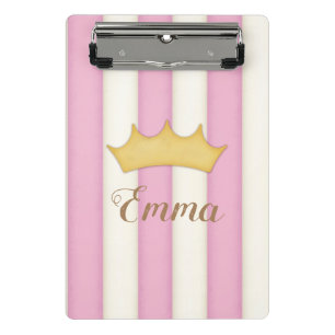 Pink Stripes Crowned Princess Personalized Name Mini Clipboard