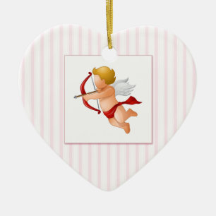Pink Stripes - Cupid with Arrow Ceramic Ornament