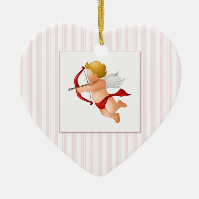 Pink Stripes - Cupid with Arrow Ceramic Ornament (Front)