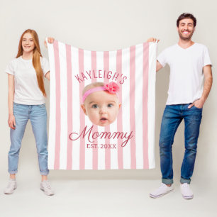 Pink Stripes Custom Face Photo Keepsake Mom Mommy Fleece Blanket