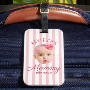 Pink Stripes Custom Face Photo Keepsake Mom Mommy Luggage Tag