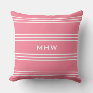 Pink Stripes custom monogram throw pillows