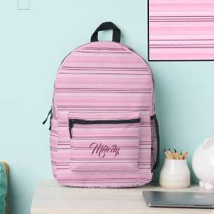 Pink Stripes Custom Name Personalized Soft Pastel Printed Backpack