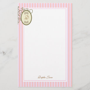 Pink Stripes Dainty - Monogram Stationary Stationery