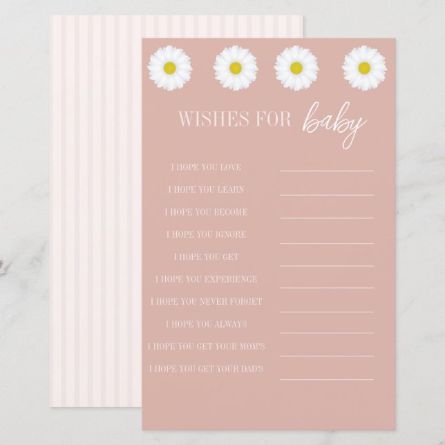 Pink Stripes, Daisy Baby Shower Wishes for Baby (Front/Back)