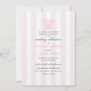 Pink Stripes & Damask Wedding Invitation