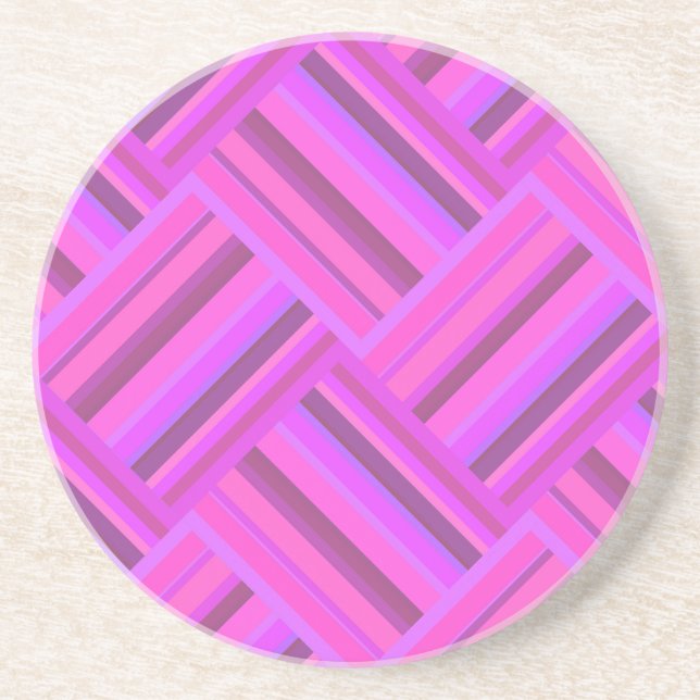 Pink stripes diagonal weave pattern coaster (Front)