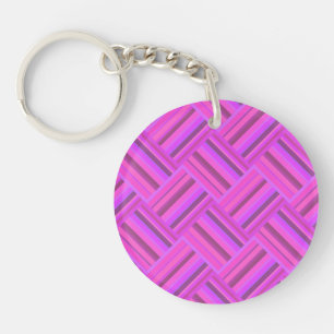 Pink stripes diagonal weave pattern keychain