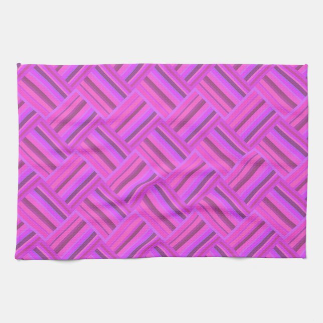 Pink stripes diagonal weave pattern kitchen towel (Horizontal)