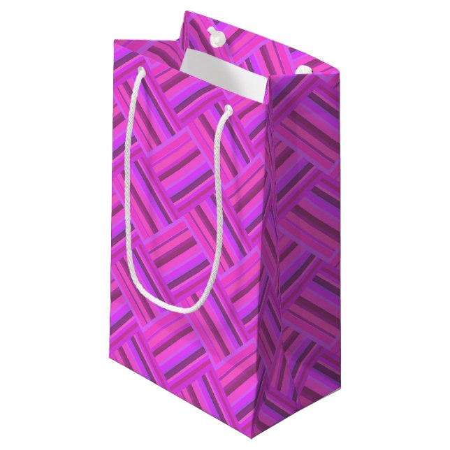 Pink stripes diagonal weave pattern small gift bag (Front Angled)